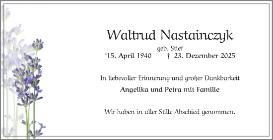 Traueranzeige von Waltrud Nastainczyk von Schwetzinger Zeitung