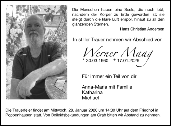 Traueranzeige von Werner Maag von Fränkische Nachrichten
