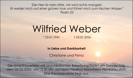 Traueranzeige von Wilfried Weber von Mannheimer Morgen