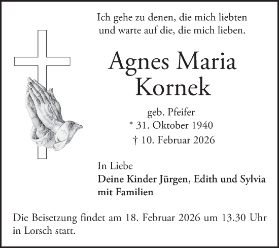 Traueranzeige von Agnes Maria Kornek von Bergsträßer Anzeiger
