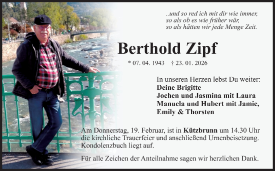 Traueranzeige von Berthold Zipf von Fränkische Nachrichten