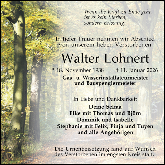 Traueranzeige von Walter Lohnert von Mannheimer Morgen