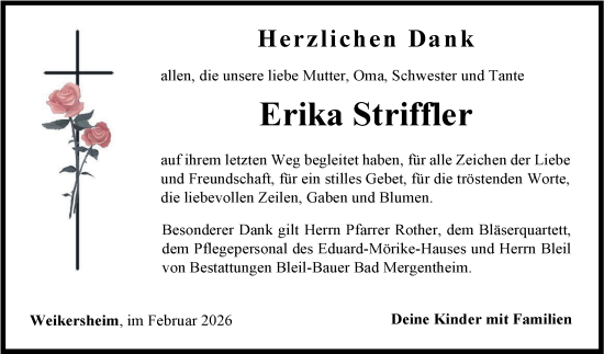 Traueranzeige von Erika Striffler von Fränkische Nachrichten