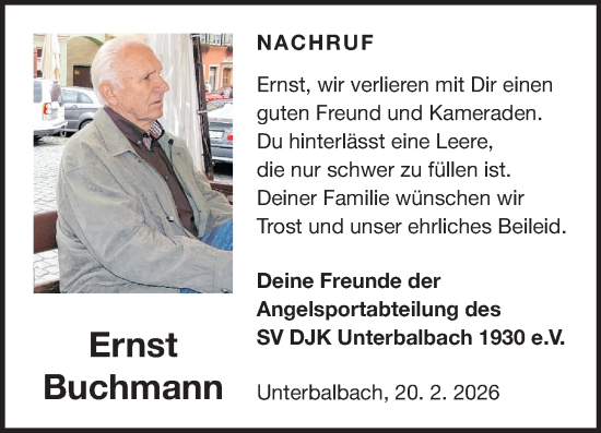 Traueranzeige von Ernst Buchmann von Fränkische Nachrichten