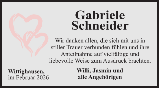 Traueranzeige von Gabriele Schneider von Fränkische Nachrichten