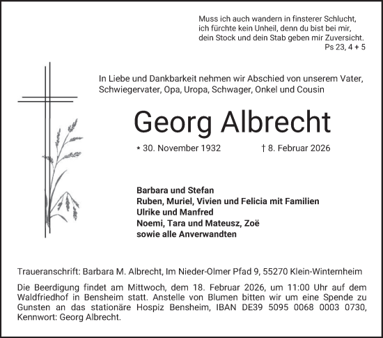 Traueranzeige von Georg Albrecht von Bergsträßer Anzeiger