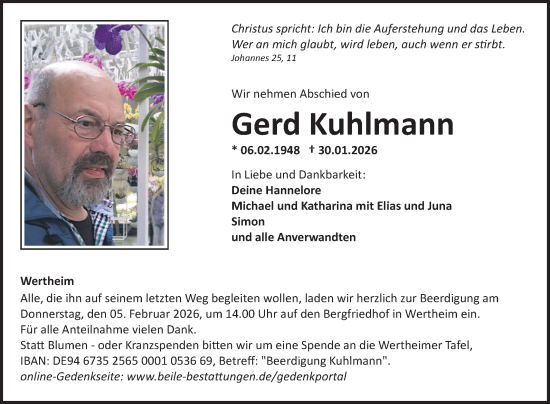 Traueranzeige von Gerd Kuhlmann von Fränkische Nachrichten