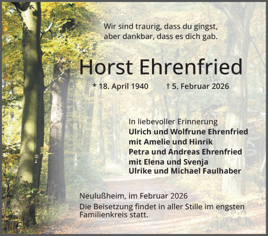 Traueranzeige von Horst Ehrenfried von Mannheimer Morgen