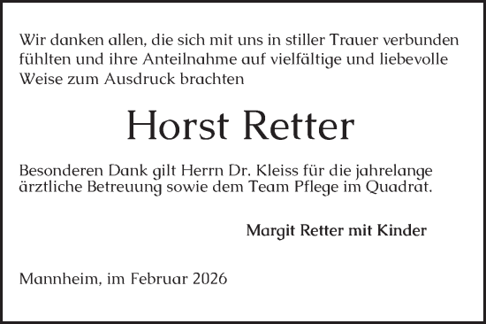 Traueranzeige von Horst Retter von Mannheimer Morgen