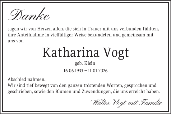Traueranzeige von Katharina Vogt von Bergsträßer Anzeiger