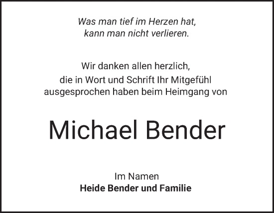 Traueranzeige von Michael Bender von Bergsträßer Anzeiger