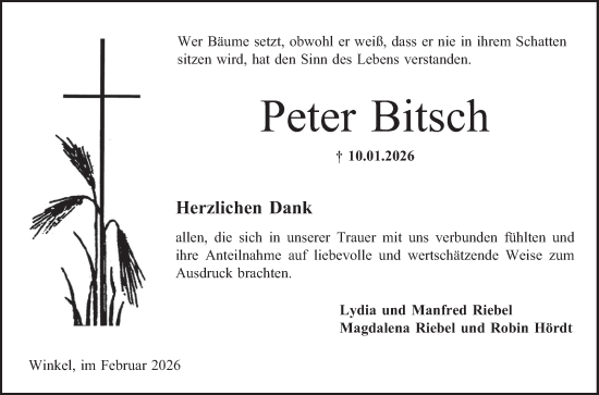 Traueranzeige von Peter Bitsch von Bergsträßer Anzeiger