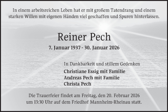 Traueranzeige von Reiner Pech von Mannheimer Morgen