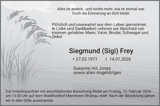 Traueranzeige von Siegmund Frey von Mannheimer Morgen