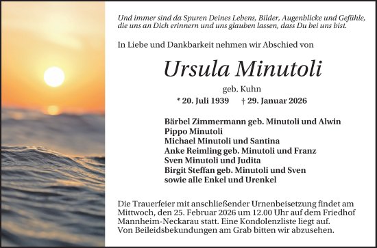 Traueranzeige von Ursula Minutoli von Mannheimer Morgen